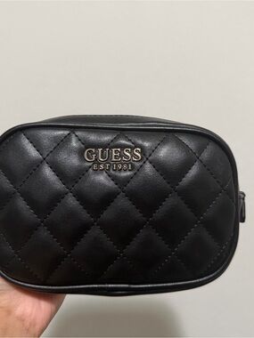 Guess Quilted Crossbody Bag in Black with Gold Logo